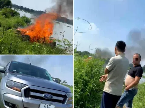 Xe phòng khám Nguyễn Trãi - Thủ Dầu Một chở rác thải y tế đốt bên bờ sông Sài Gòn